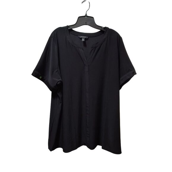 TWINHILL Blouse Women’s 2X Black Split Neck Stretch Short Sleeve Top Shirt - Picture 1 of 3